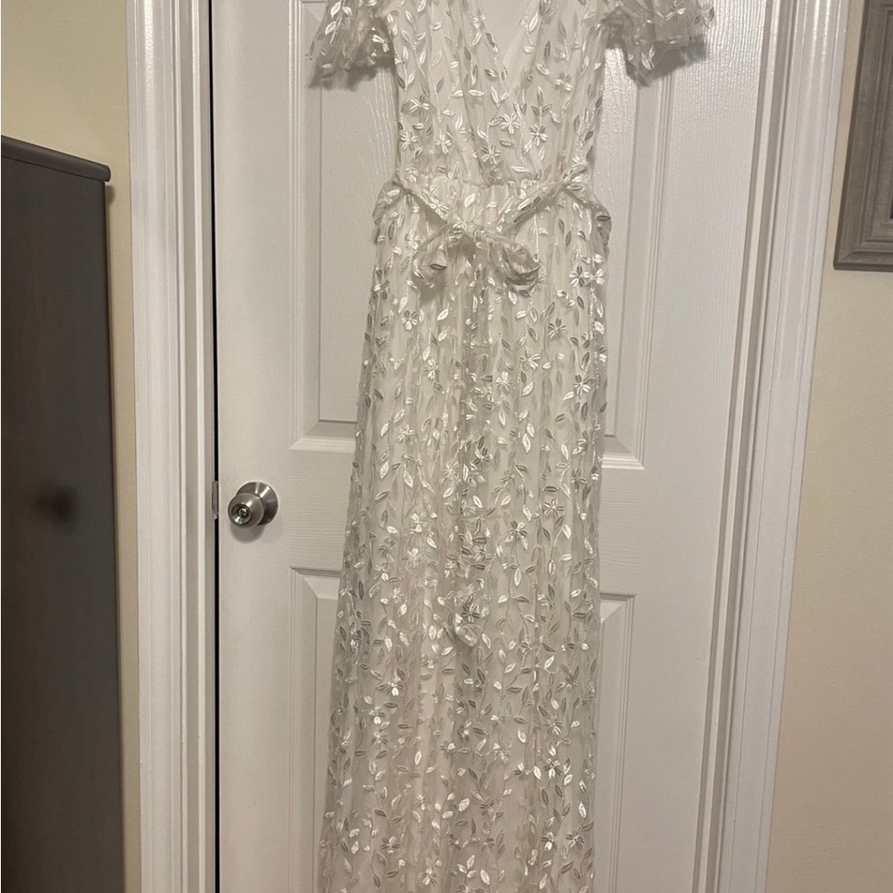 Baltic Born White Satin Dress with Delicate Appliqué - Picture 4 of 4